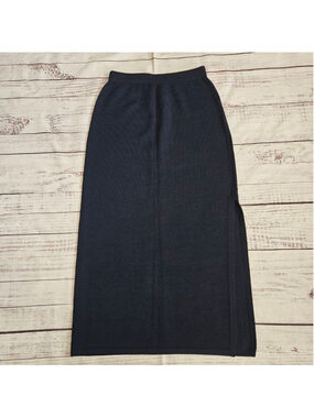 St. John Evening Navy Knit Maxi Skirt Slit Old Money Separates Womens 8